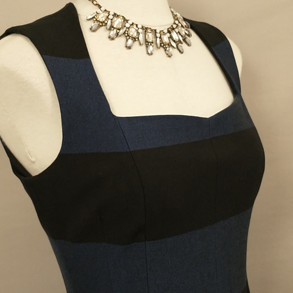 Rugby Stripe Sheath Midi Dress Quality Blue Black - Picture 2 of 10